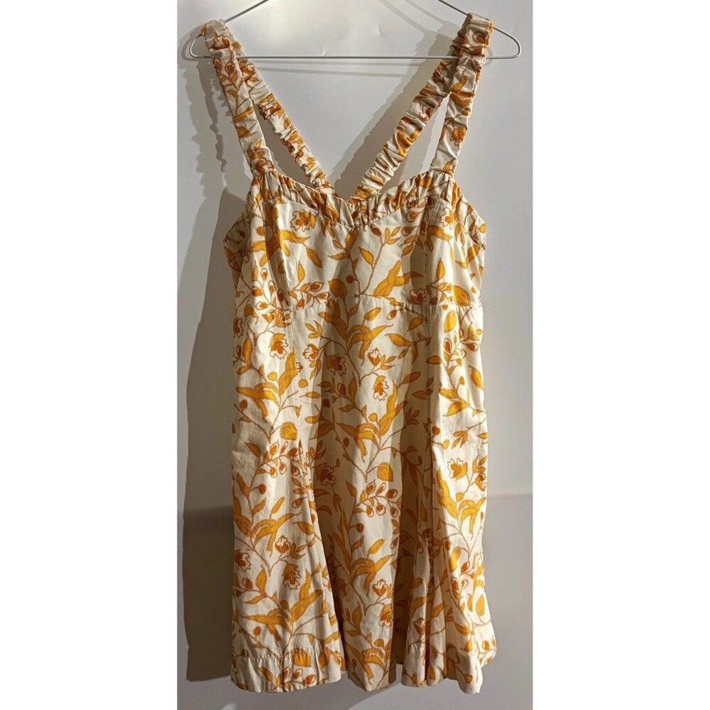 Maeve by Anthropologie White Orange Floral V-Neck Ruffle Strap Sundress M